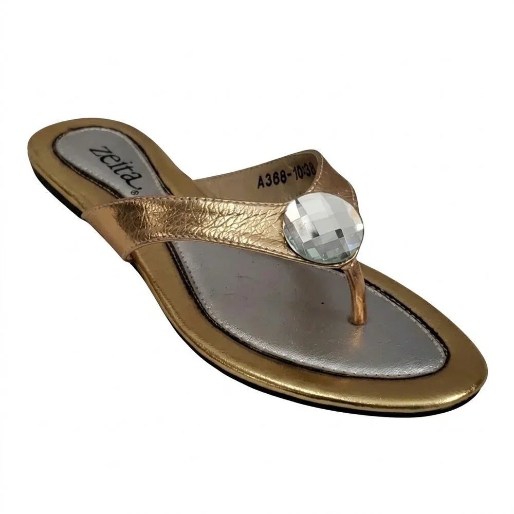 Metallic Gold Rhinestone Sandals - Picture 1 of 3